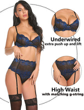 Carica l&#39;immagine nel visualizzatore di Gallery, Women Lingerie Set with Garter Belts - Set intimo donna con reggicalze (&lt;16gg)