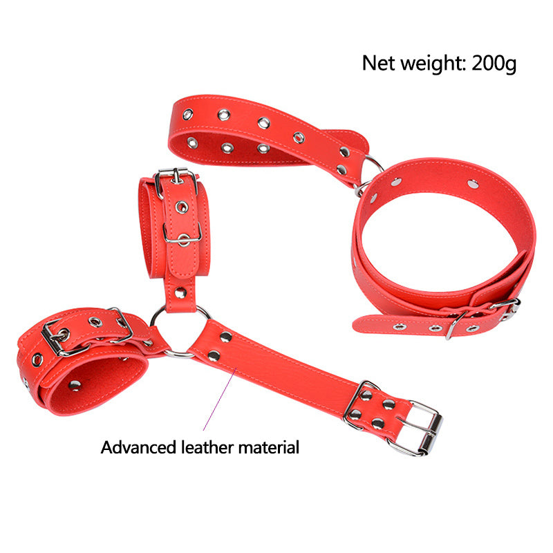 Female Bondage Leather Handcuff Neck collar - collare e manette