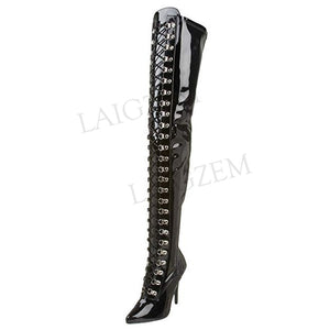 Women Thigh High Boots Long Zipper - Stivali alti da donna con cerniera lunga (<16GG)