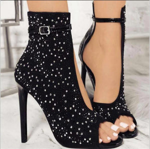 High Heels Rhinestone Buckle Strap Shoes - Scarpe tacco alto con cinturino con fibbia strass