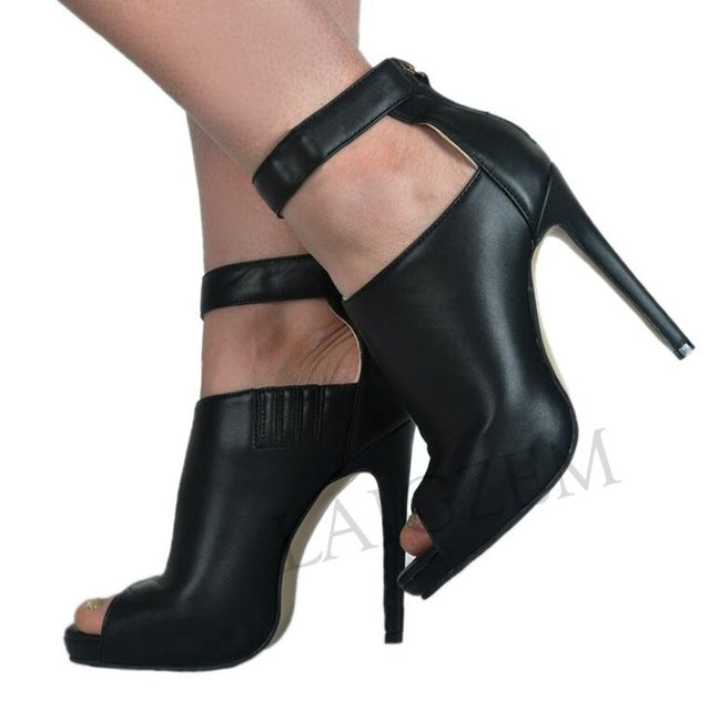 Women Black Ankle Strap Booties - Stivaletti da donna con cinturino alla caviglia nero (<16GG)