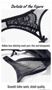 Lace mesh garter with suspender belt - Reggicalze