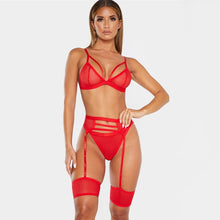 Carica l&#39;immagine nel visualizzatore di Gallery, Ellolace Lingerie Women&#39;s Underwear Set Mesh Lace Transparent Bra Sexy Lingerie Set 3 Piece Set Sexy Erotic Lingerie Set