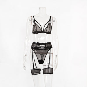 Ellolace Lingerie Women's Underwear Set Mesh Lace Transparent Bra Sexy Lingerie Set 3 Piece Set Sexy Erotic Lingerie Set
