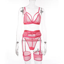 Carica l&#39;immagine nel visualizzatore di Gallery, Ellolace Lingerie Women&#39;s Underwear Set Mesh Lace Transparent Bra Sexy Lingerie Set 3 Piece Set Sexy Erotic Lingerie Set