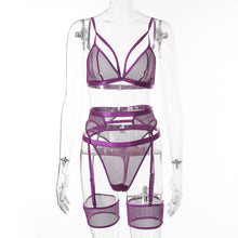 Carica l&#39;immagine nel visualizzatore di Gallery, Ellolace Lingerie Women&#39;s Underwear Set Mesh Lace Transparent Bra Sexy Lingerie Set 3 Piece Set Sexy Erotic Lingerie Set