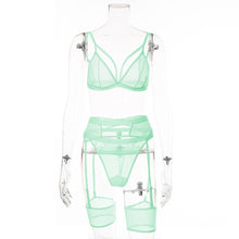 Carica l&#39;immagine nel visualizzatore di Gallery, Ellolace Lingerie Women&#39;s Underwear Set Mesh Lace Transparent Bra Sexy Lingerie Set 3 Piece Set Sexy Erotic Lingerie Set