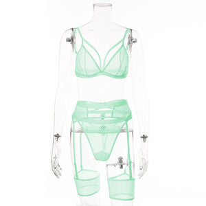 Ellolace Lingerie Women's Underwear Set Mesh Lace Transparent Bra Sexy Lingerie Set 3 Piece Set Sexy Erotic Lingerie Set