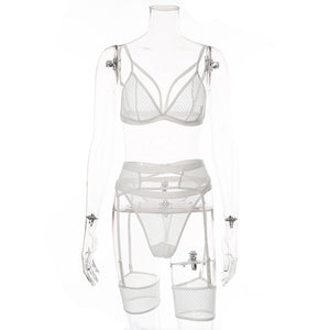 Ellolace Lingerie Women's Underwear Set Mesh Lace Transparent Bra Sexy Lingerie Set 3 Piece Set Sexy Erotic Lingerie Set