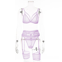 Carica l&#39;immagine nel visualizzatore di Gallery, Ellolace Lingerie Women&#39;s Underwear Set Mesh Lace Transparent Bra Sexy Lingerie Set 3 Piece Set Sexy Erotic Lingerie Set