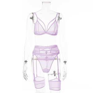 Ellolace Lingerie Women's Underwear Set Mesh Lace Transparent Bra Sexy Lingerie Set 3 Piece Set Sexy Erotic Lingerie Set