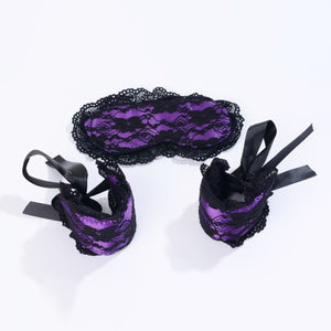 Bondage Lace Mask Blindfolded + Handcuffs -  Maschera di pizzo con occhi bendati+Manette