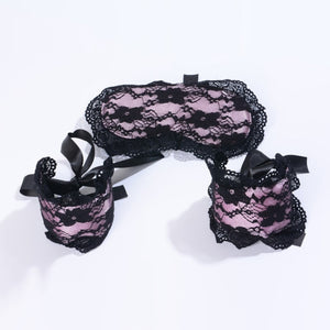 Bondage Lace Mask Blindfolded + Handcuffs -  Maschera di pizzo con occhi bendati+Manette