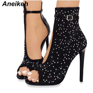 High Heels Rhinestone Buckle Strap Shoes - Scarpe tacco alto con cinturino con fibbia strass