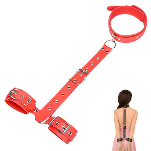 Female Bondage Leather Handcuff Neck collar - collare e manette