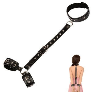 Female Bondage Leather Handcuff Neck collar - collare e manette